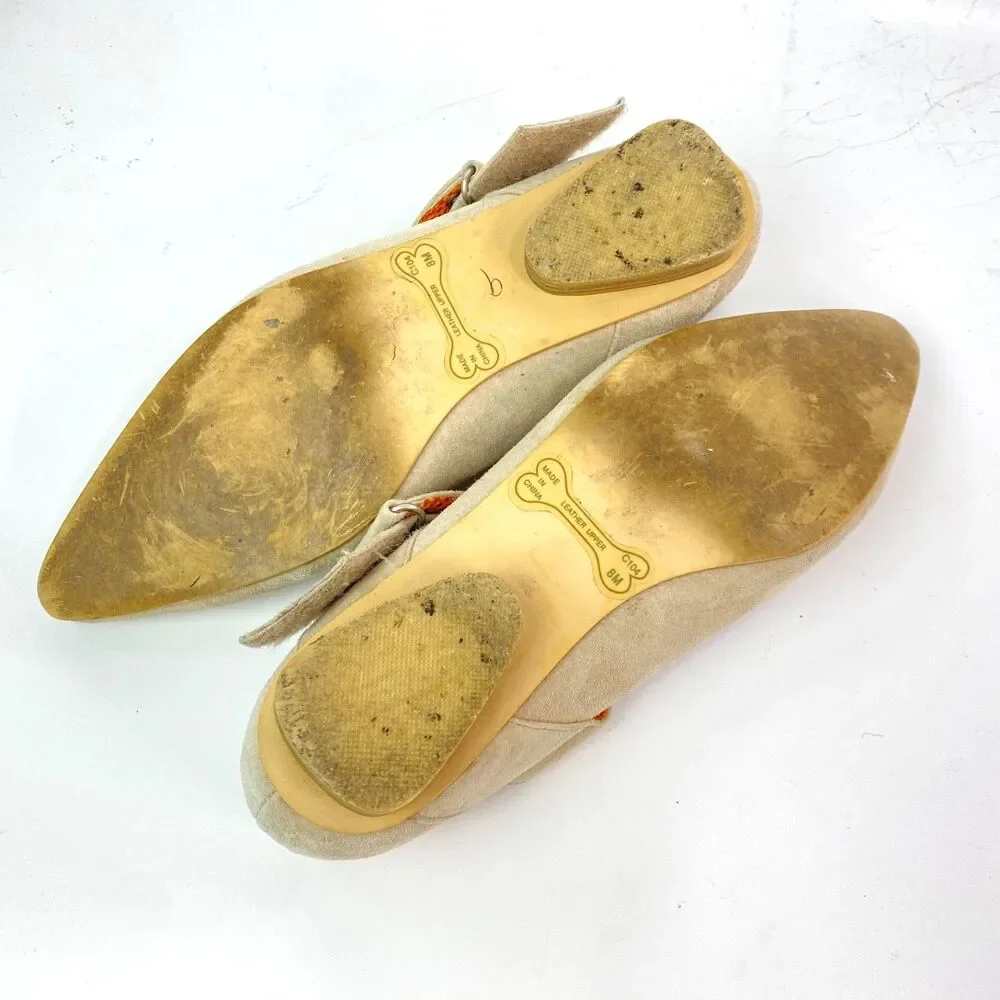 Rocket Dog Leather Nubuck Neutral Beige Loafer Flats Straps Pointed Toe Career